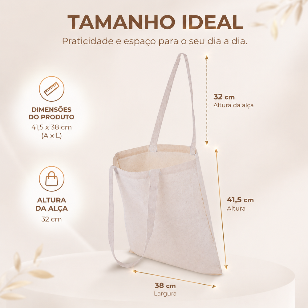 Bolsa Sacola em Algodão Branca 14L com Alça 32cm Grande