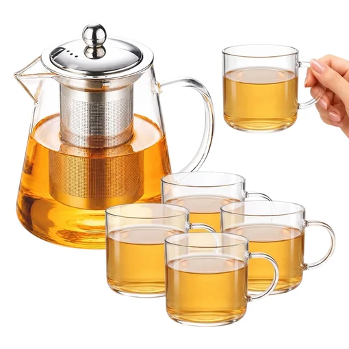 Bule de Vidro c/ Infusor 950ml e 4 Xícaras Borossilicato