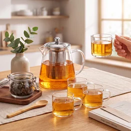 Bule de Vidro c/ Infusor 950ml e 4 Xícaras Borossilicato
