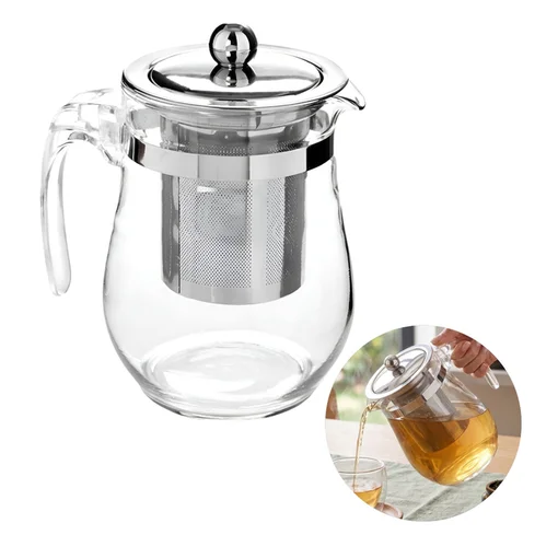 Chaleira Bule de Vidro c/ Infusor Chá em Aço Inox 600ml