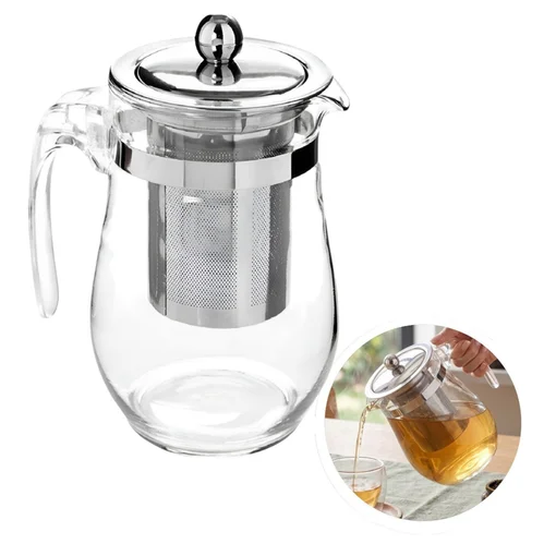 Chaleira Bule de Vidro c/ Infusor Chá em Aço Inox 900ml