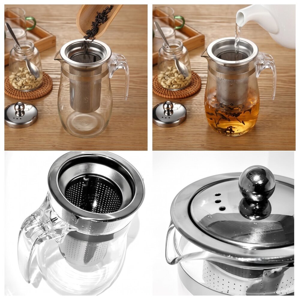 Chaleira Bule de Vidro c/ Infusor Chá em Aço Inox 900ml