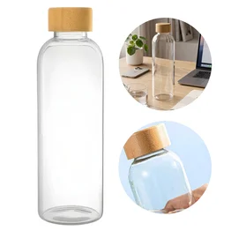 Garrafa de Vidro Borossilicato 550ml Tampa de Bambu