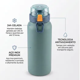Garrafa Térmica Inox 800ml Tampa c/ Trava Verde