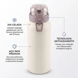 Garrafa Térmica Inox 800ml Tampa c/ Trava Bege