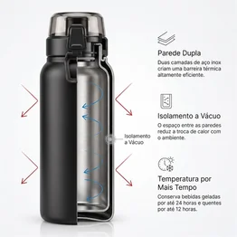 Garrafa Térmica Inox 800ml Tampa c/ Trava Preta