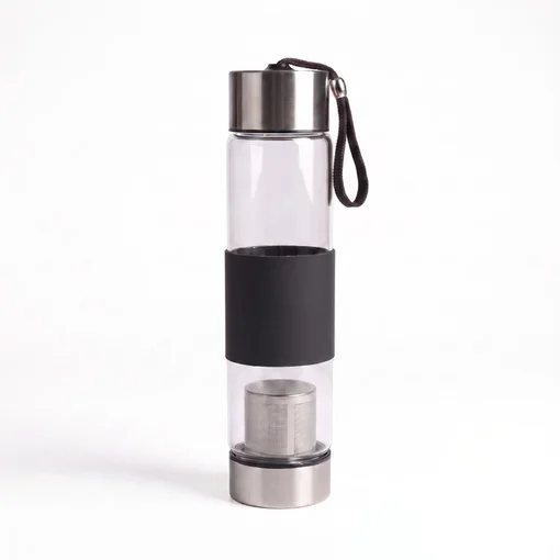 Garrafa de Vidro com Infusor de Chá 450ml Preta