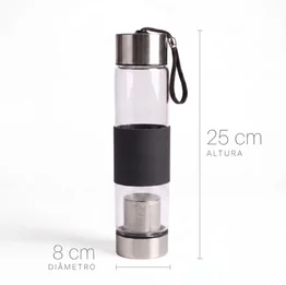 Garrafa de Vidro com Infusor de Chá 450ml Preta