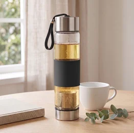 Garrafa de Vidro com Infusor de Chá 450ml Preta