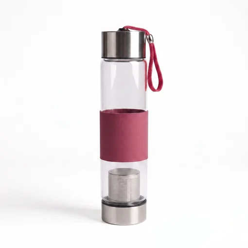 Garrafa de Vidro com Infusor de Chá 450ml Rosa