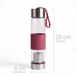 Garrafa de Vidro com Infusor de Chá 450ml Rosa