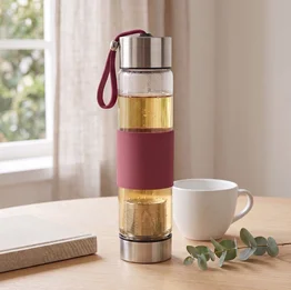 Garrafa de Vidro com Infusor de Chá 450ml Rosa