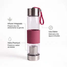 Garrafa de Vidro com Infusor de Chá 450ml Rosa