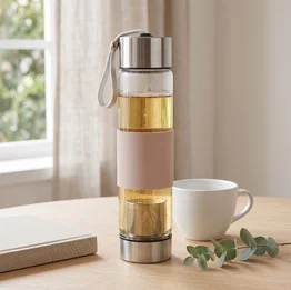 Garrafa de Vidro com Infusor de Chá 450ml Bege