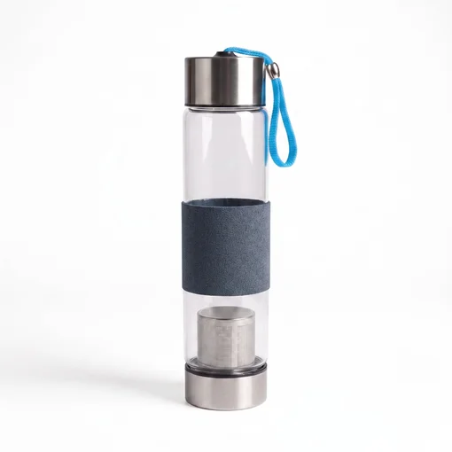 Garrafa de Vidro com Infusor de Chá 450ml Azul