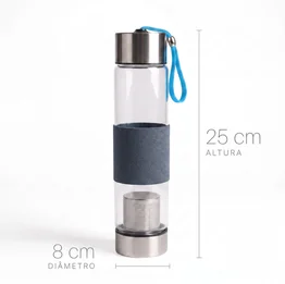 Garrafa de Vidro com Infusor de Chá 450ml Azul