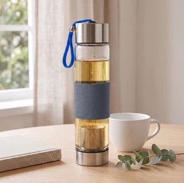Garrafa de Vidro com Infusor de Chá 450ml Azul