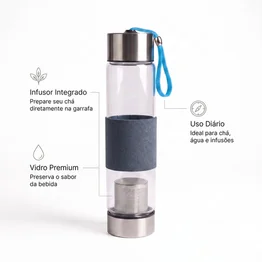 Garrafa de Vidro com Infusor de Chá 450ml Azul