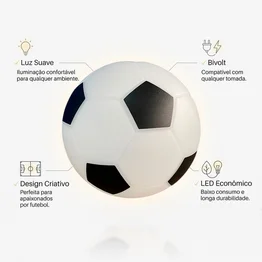 Luminária Bola de Futebol Decorativa Abajur Infantil Quarto