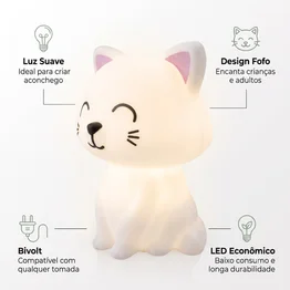Luminária Gatinha Abajur Decorativo Quarto Infantil