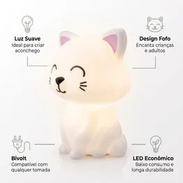 Luminária Gatinho Abajur Decorativo Quarto Infantil