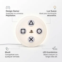 Luminária Botões PlayStation 5 Bivolt Branca Quarto Gamer