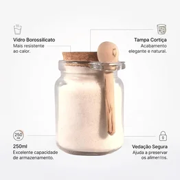 Porta Tempero Vidro c/ Colher 250ml Borossilicato Tampa Cortiça