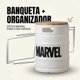 Banco Barril Marvel Branco Tampo de Madeira
