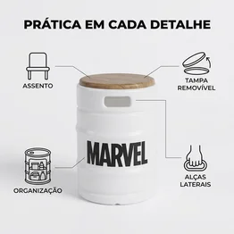 Banco Barril Marvel Branco Tampo de Madeira