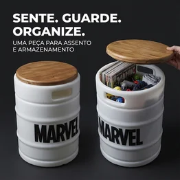 Banco Barril Marvel Branco Tampo de Madeira