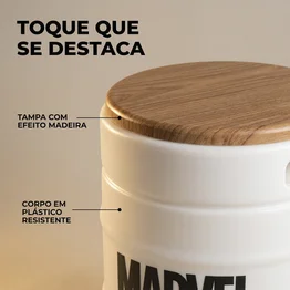 Banco Barril Marvel Branco Tampo de Madeira