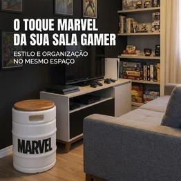 Banco Barril Marvel Branco Tampo de Madeira