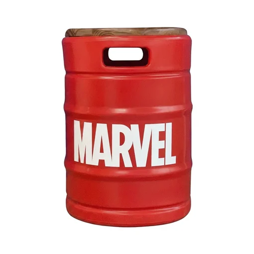 Banco Barril Marvel Vermelho Tampo de Madeira