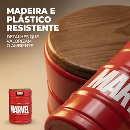 Banco Barril Marvel Vermelho Tampo de Madeira