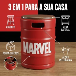 Banco Barril Marvel Vermelho Tampo de Madeira