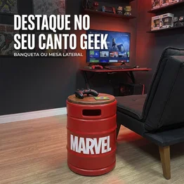 Banco Barril Marvel Vermelho Tampo de Madeira