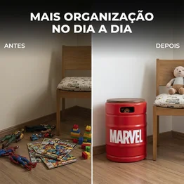 Banco Barril Marvel Vermelho Tampo de Madeira