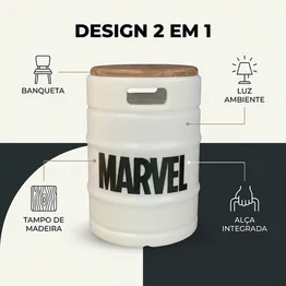 Barril Iluminado Banco Marvel Branco Licenciado Luminária