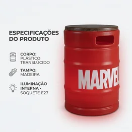 Barril Iluminado Banco Marvel Vermelho Licenciado Luminária