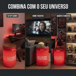 Barril Iluminado Banco Marvel Vermelho Licenciado Luminária