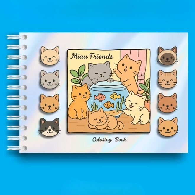 Caderno de Colorir Miau Friends - Azul