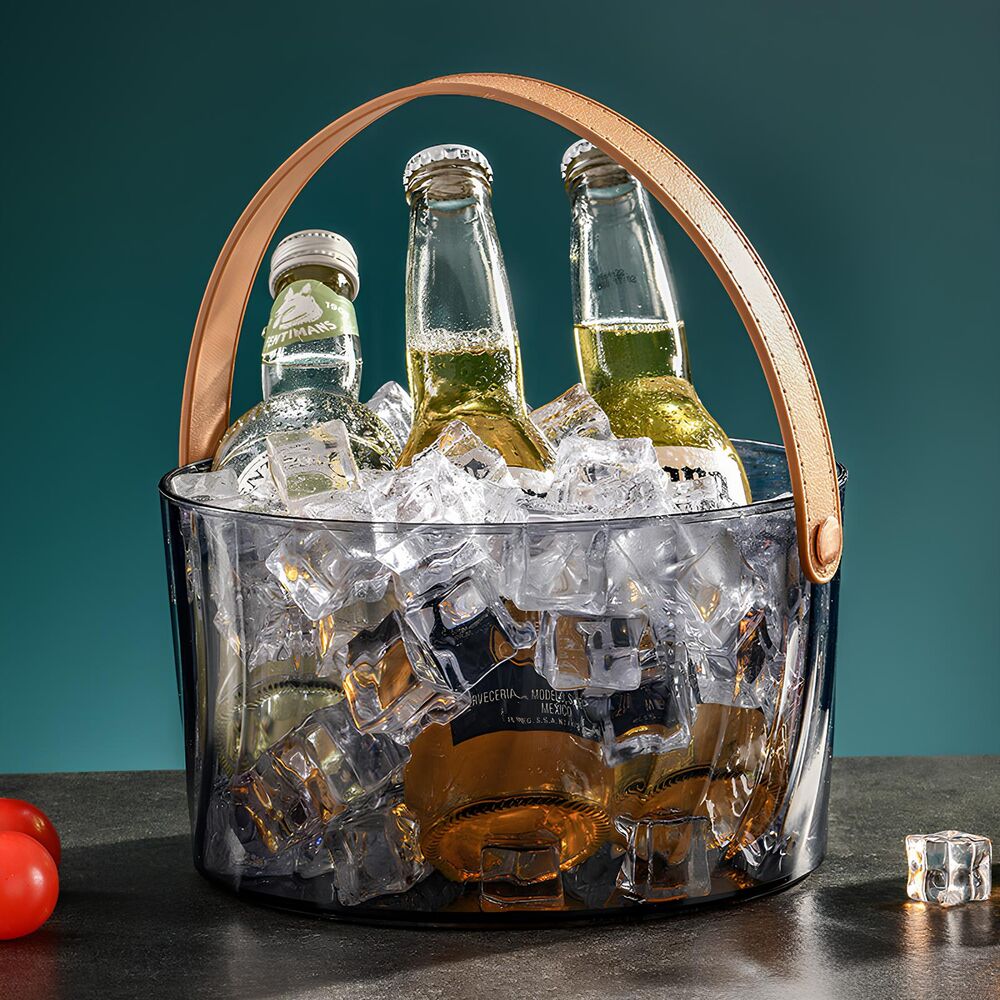 Balde de Cerveja Acrílico Moderno com Alça de Couro 4L