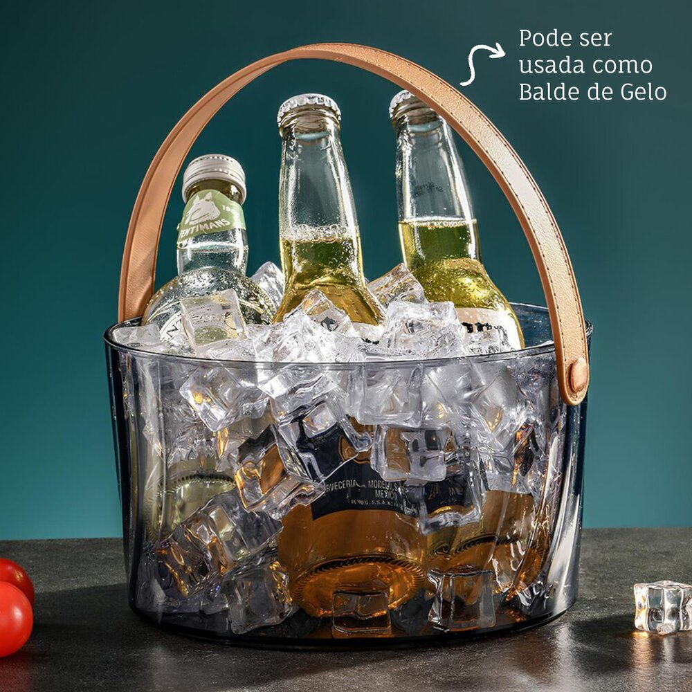 Fruteira de Mesa em Acrilico Alça de Couro Cesto de Frutas Premium