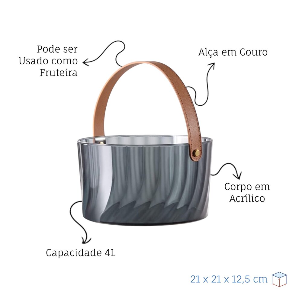 Balde de Cerveja Acrílico Moderno com Alça de Couro 4L