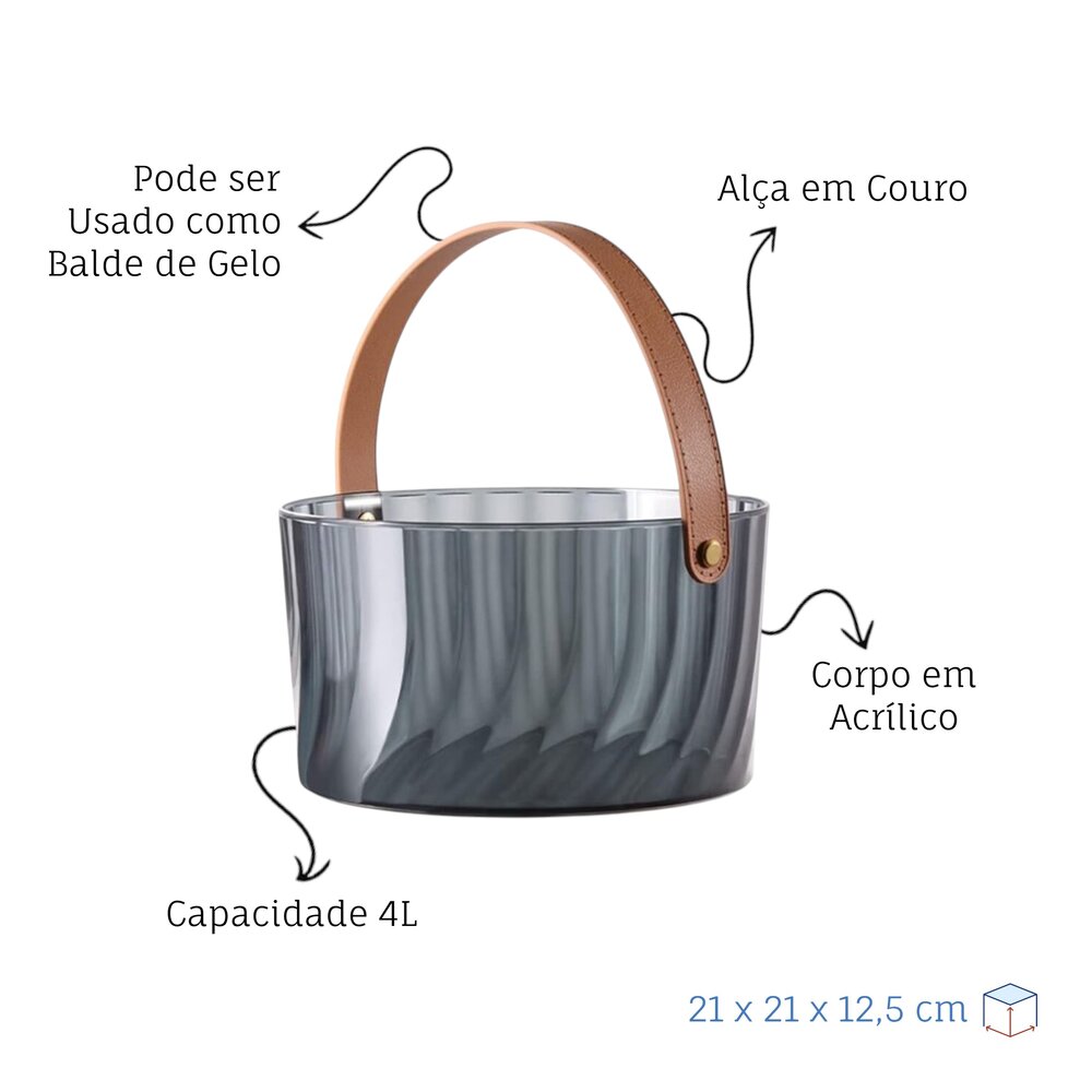 Fruteira de Mesa em Acrilico Alça de Couro Cesto de Frutas Premium