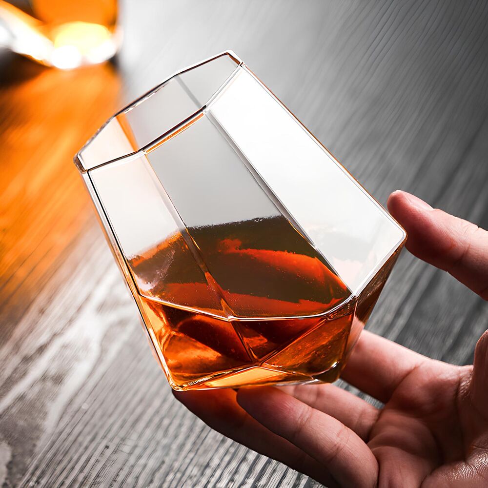 Copo Diamante 300ml Criativo de Cristal para Whisky e Coqueteis